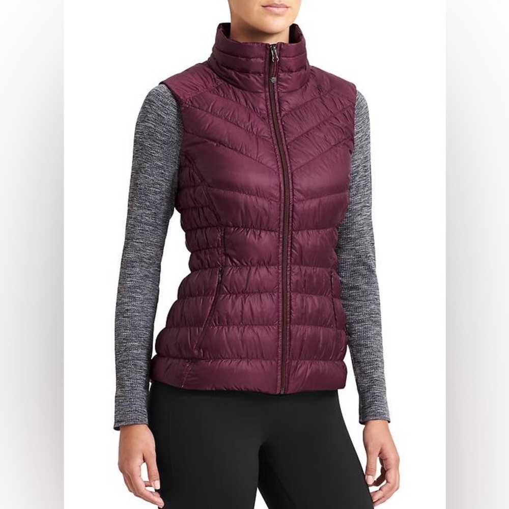 Athleta - Downalicious Deluxe Vest - Quilted Puffer - Purple / Burgundy - Sz. S